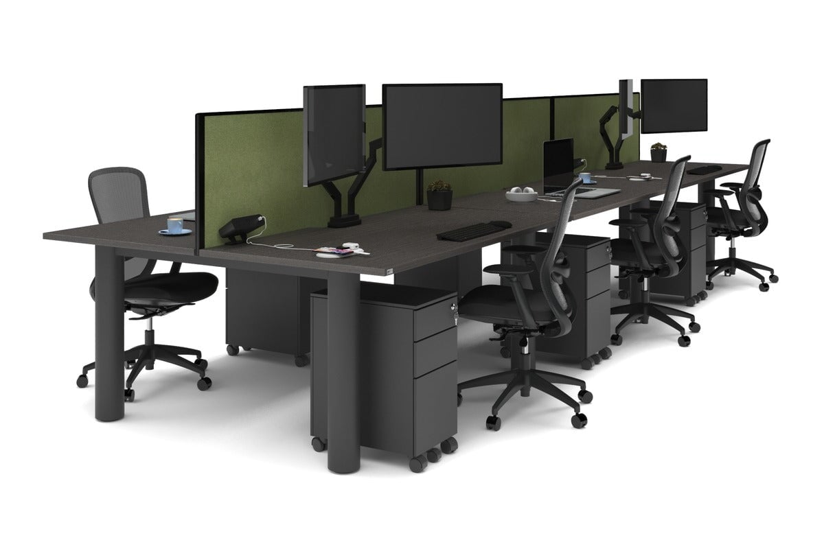 Quadro Cylinder Leg 6 Person Office Workstations [1600L x 800W with Cable Scallop] Jasonl black leg dark oak green moss (500H x 1600W)