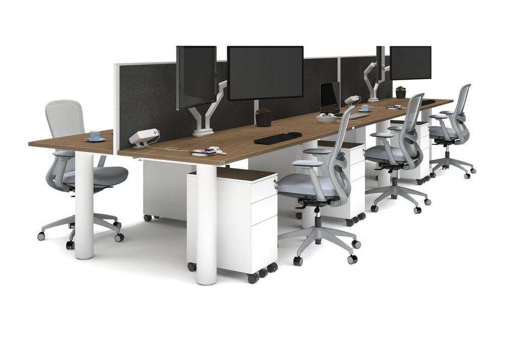 Quadro Cylinder Leg 6 Person Office Workstations [1800L x 700W]-white leg salvage oak moody charcoal (500H x 1800W)