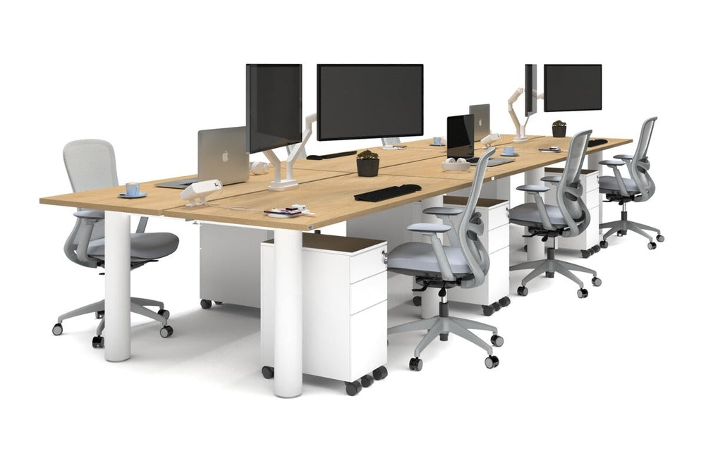 Quadro Cylinder Leg 6 Person Office Workstations [1800L x 700W]-white leg maple none