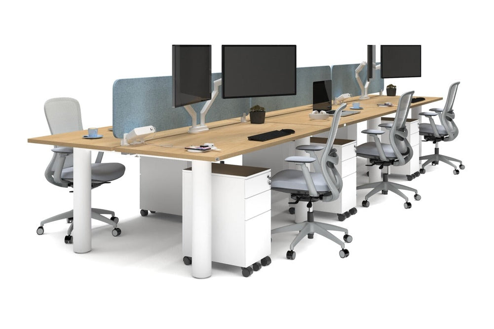 Quadro Cylinder Leg 6 Person Office Workstations [1800L x 700W]-white leg maple blue acoustic panel (400H x 1600W)