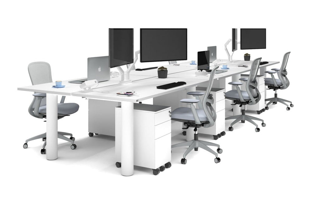 Quadro Cylinder Leg 6 Person Office Workstations [1800L x 700W]-white leg white none