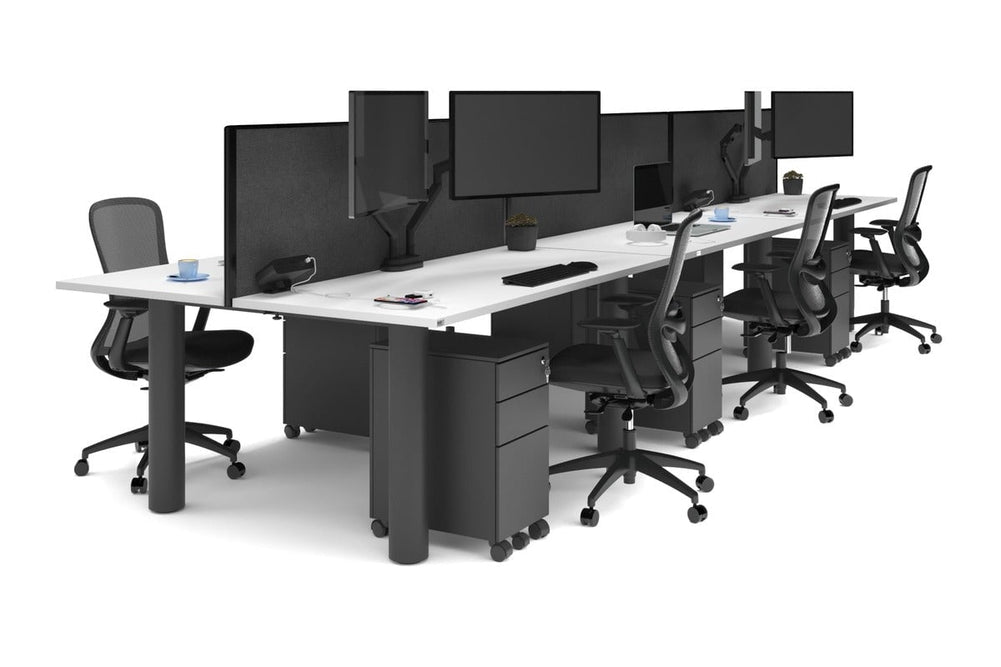 Quadro Cylinder Leg 6 Person Office Workstations [1800L x 700W]-black leg white moody charcoal (500H x 1800W)