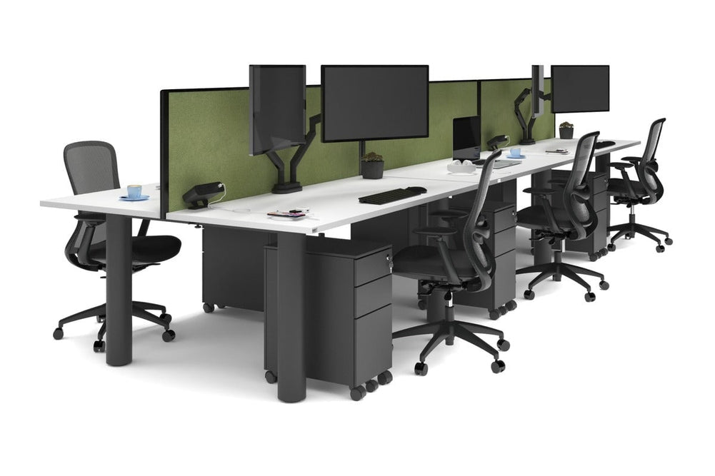 Quadro Cylinder Leg 6 Person Office Workstations [1800L x 700W]-black leg white green moss (500H x 1800W)