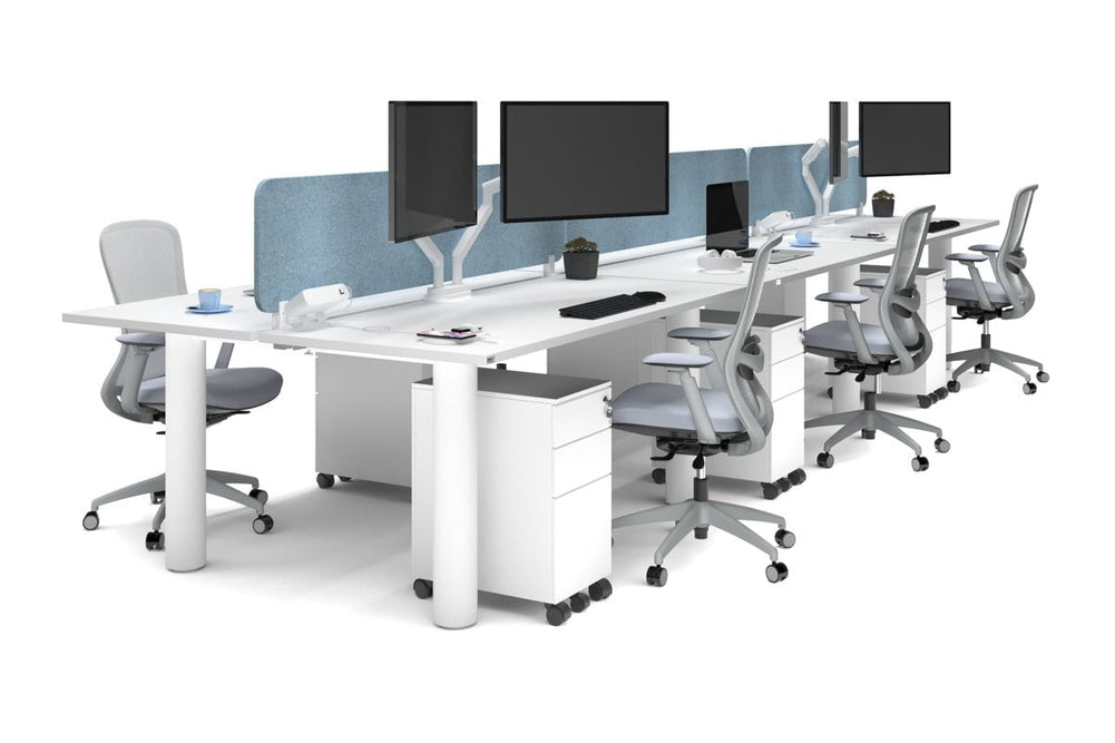 Quadro Cylinder Leg 6 Person Office Workstations [1800L x 700W]-white leg white blue acoustic panel (400H x 1600W)