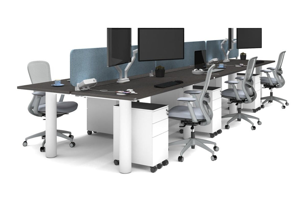 Quadro Cylinder Leg 6 Person Office Workstations [1800L x 700W]-white leg dark oak blue acoustic panel (400H x 1600W)