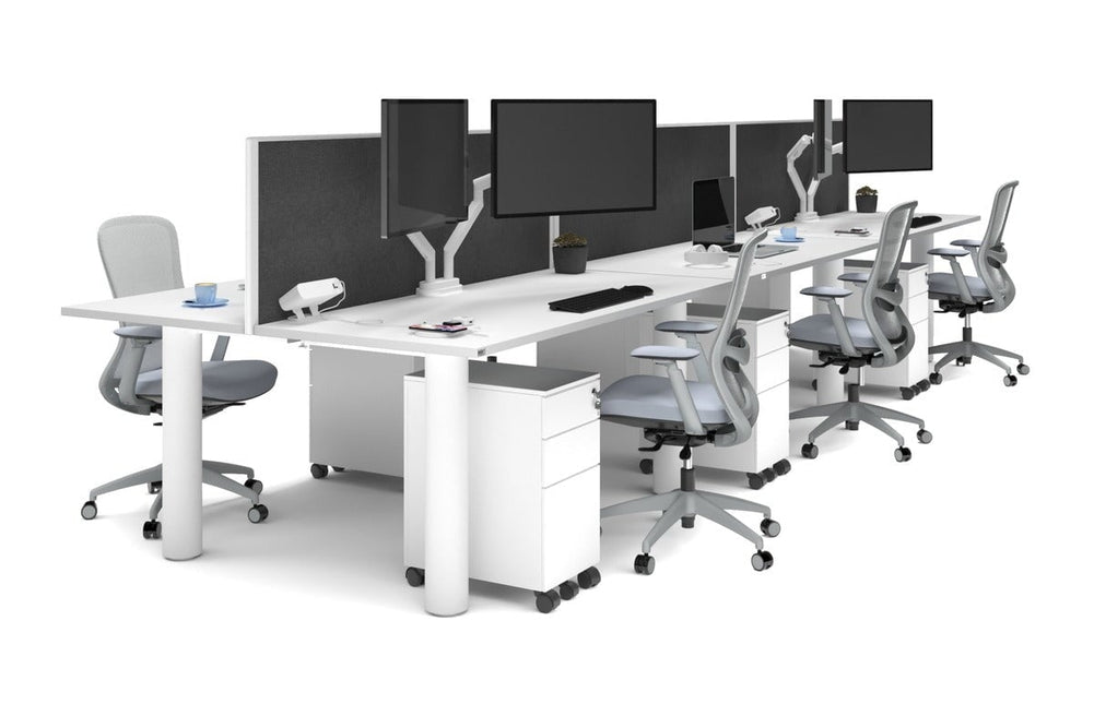 Quadro Cylinder Leg 6 Person Office Workstations [1800L x 700W]-white leg white moody charcoal (500H x 1800W)