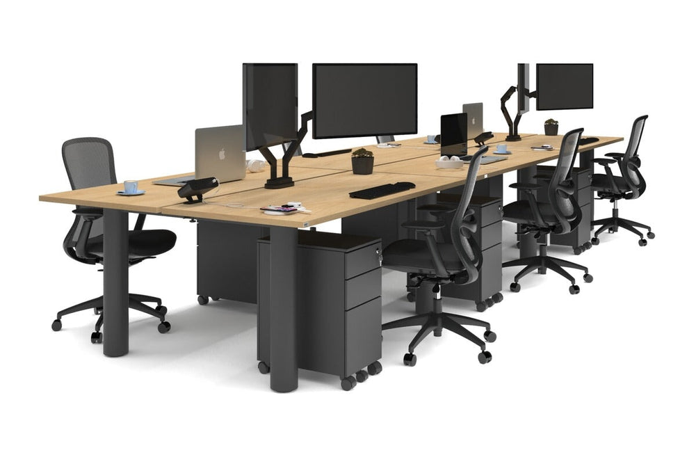 Quadro Cylinder Leg 6 Person Office Workstations [1800L x 700W]-black leg maple none
