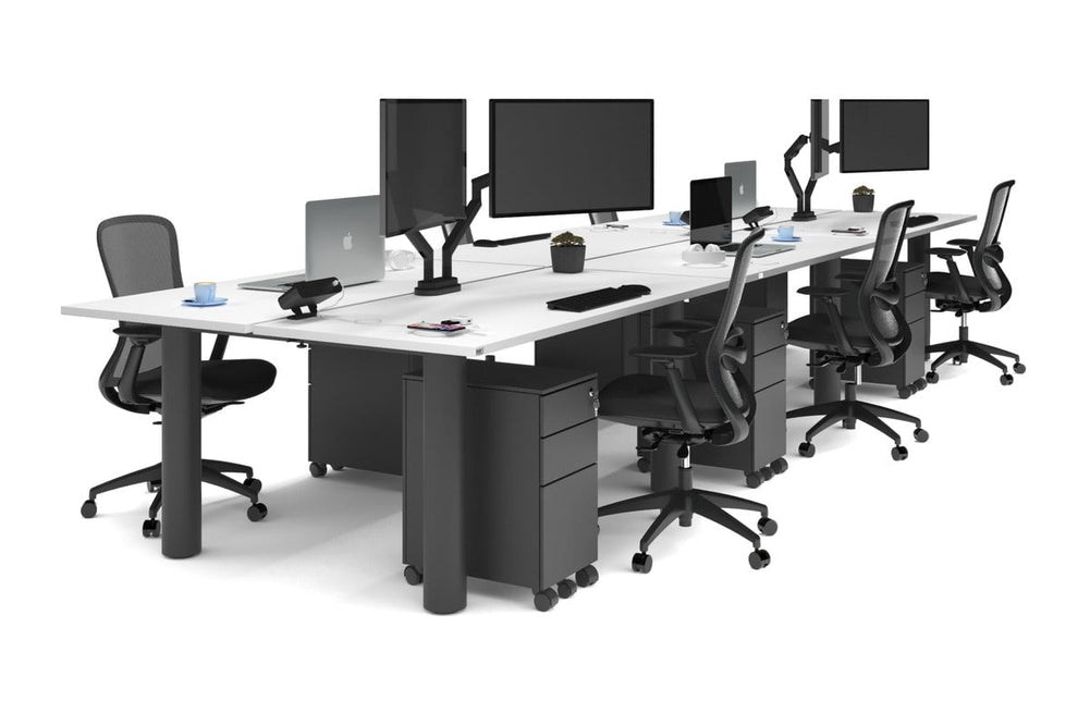 Quadro Cylinder Leg 6 Person Office Workstations [1800L x 700W]-black leg white none