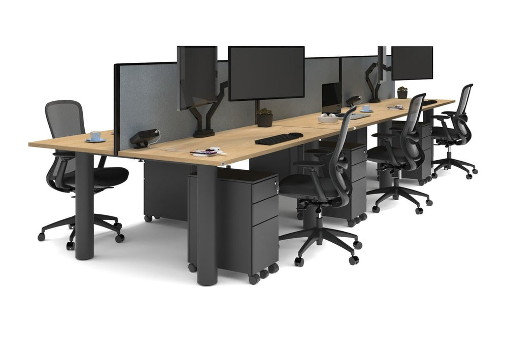 Quadro Cylinder Leg 6 Person Office Workstations [1800L x 700W]-black leg maple cool grey (500H x 1800W)