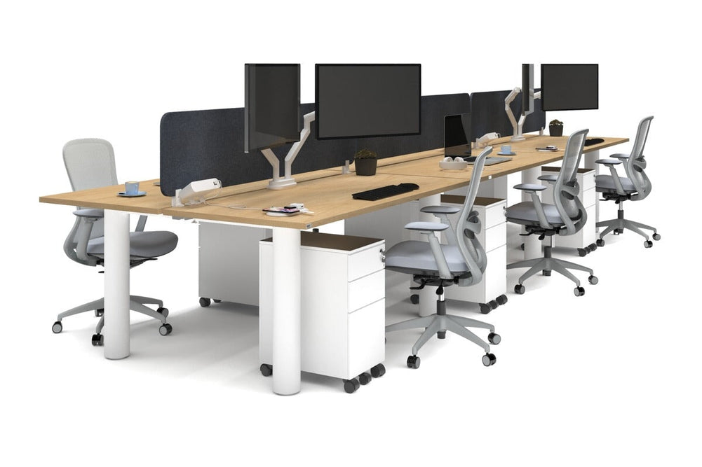 Quadro Cylinder Leg 6 Person Office Workstations [1800L x 700W]-white leg maple dark grey acoustic panel (400H x 1600W)