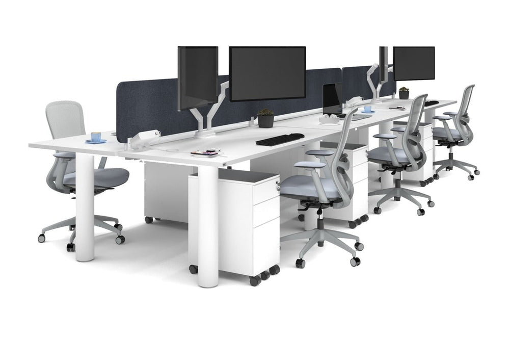 Quadro Cylinder Leg 6 Person Office Workstations [1800L x 700W]-white leg white dark grey acoustic panel (400H x 1600W)