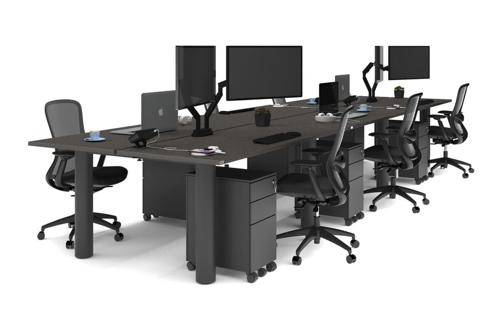 Quadro Cylinder Leg 6 Person Office Workstations [1800L x 700W]-black leg dark oak none