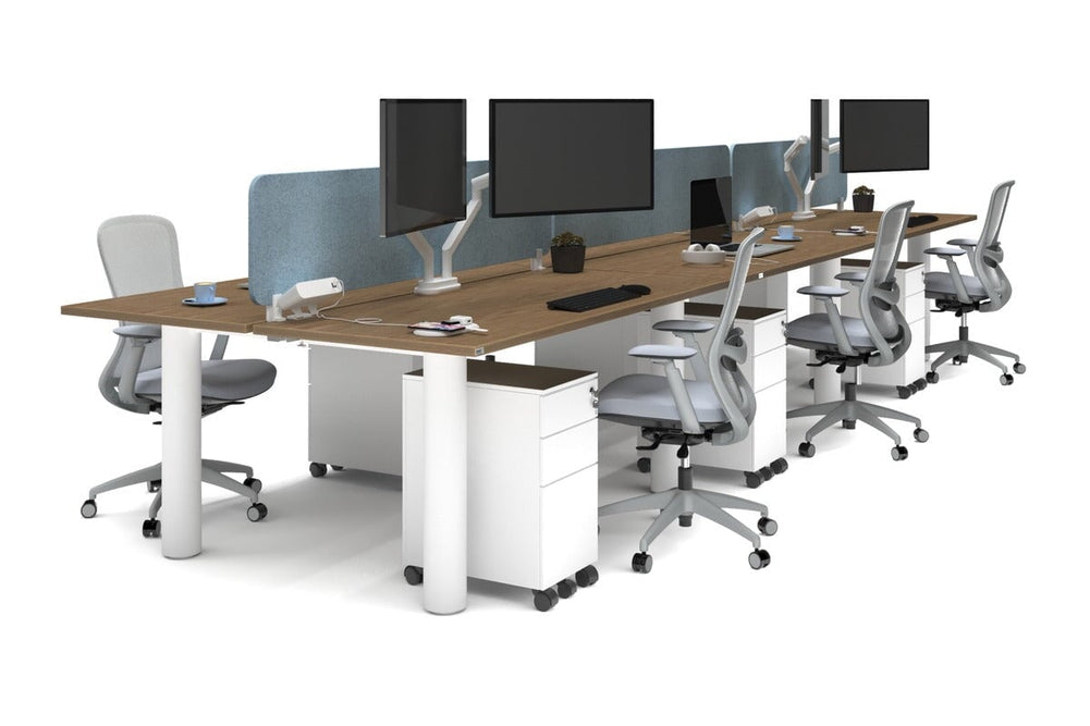 Quadro Cylinder Leg 6 Person Office Workstations [1800L x 700W]-white leg salvage oak blue acoustic panel (400H x 1600W)