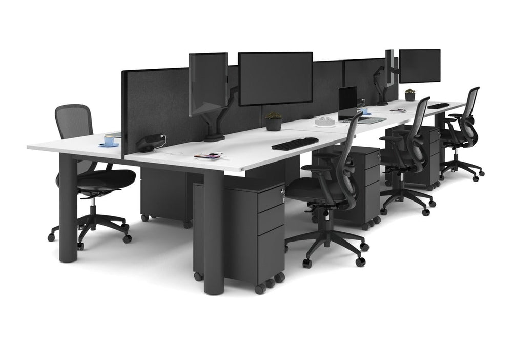 Quadro Cylinder Leg 6 Person Office Workstations [1800L x 800W with Cable Scallop]-black leg white moody charcoal (500H x 1800W)