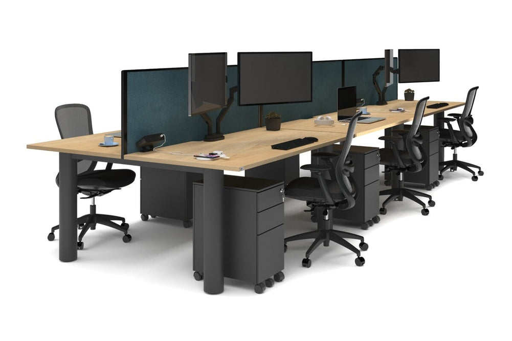Quadro Cylinder Leg 6 Person Office Workstations [1800L x 800W with Cable Scallop]-black leg maple deep blue (500H x 1800W)