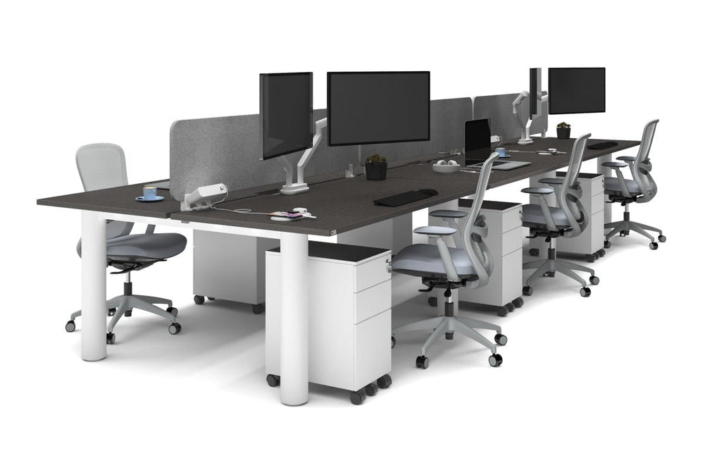 Quadro Cylinder Leg 6 Person Office Workstations [1800L x 800W with Cable Scallop]-white leg dark oak light grey acoustic panel (400H x 1600W)