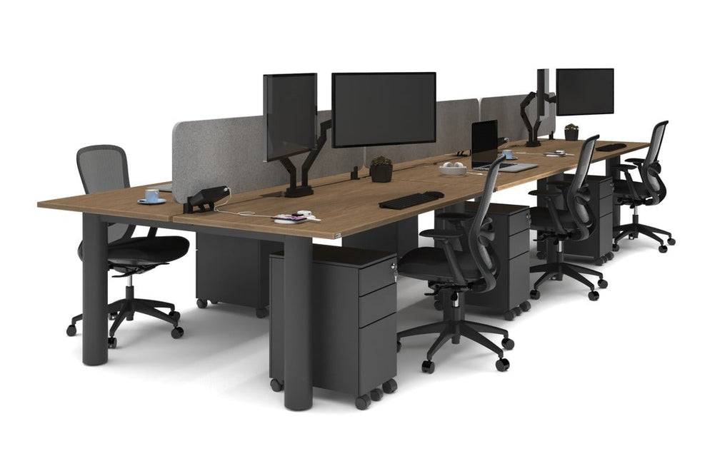 Quadro Cylinder Leg 6 Person Office Workstations [1800L x 800W with Cable Scallop]-black leg salvage oak light grey acoustic panel (400H x 1600W)