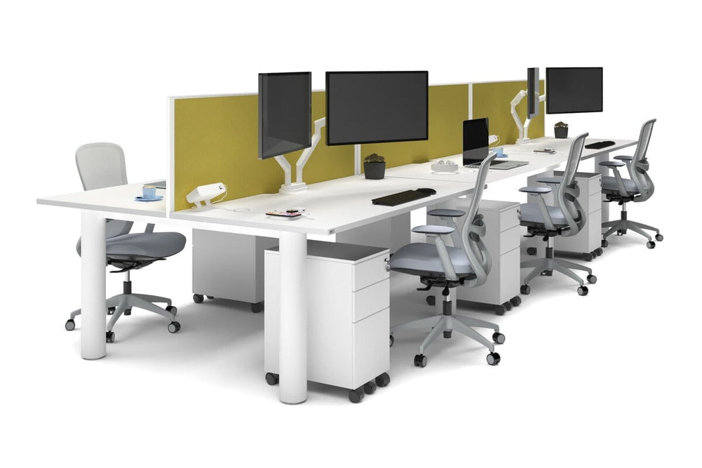 Quadro Cylinder Leg 6 Person Office Workstations [1800L x 800W with Cable Scallop]-white leg white mustard yellow (500H x 1800W)