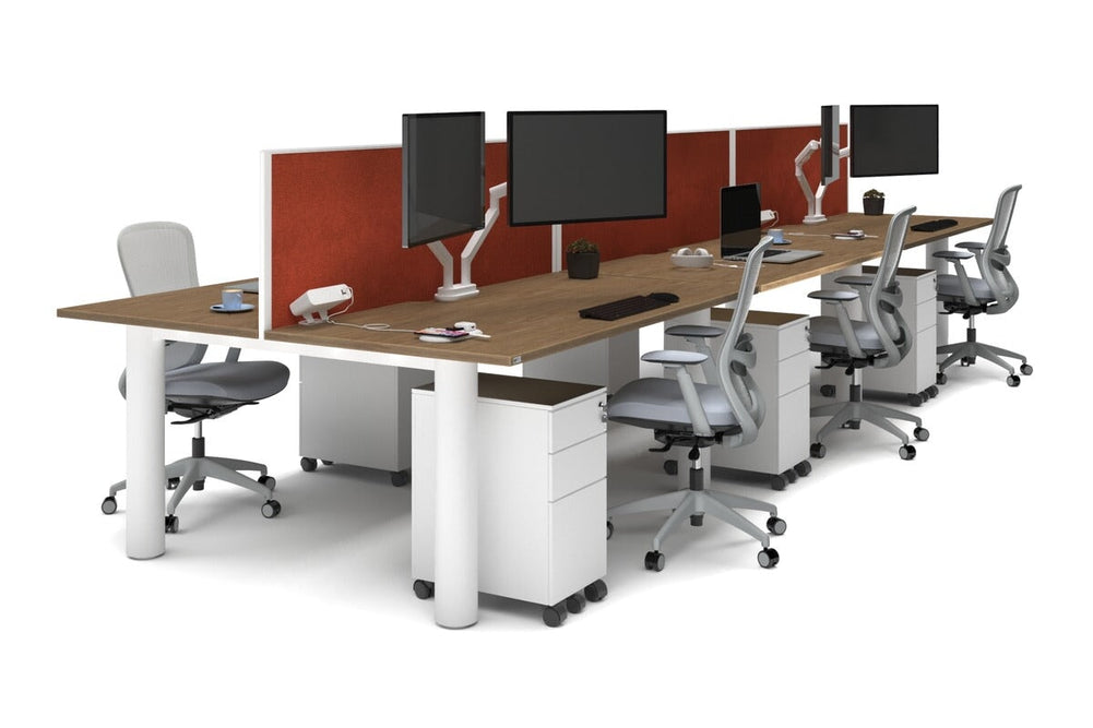 Quadro Cylinder Leg 6 Person Office Workstations [1800L x 800W with Cable Scallop]-white leg salvage oak orange squash (500H x 1800W)