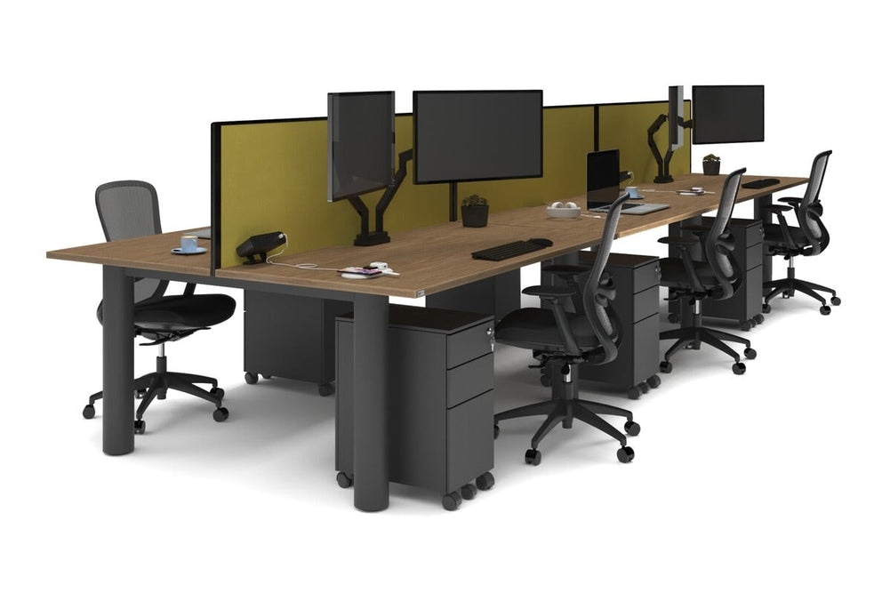 Quadro Cylinder Leg 6 Person Office Workstations [1800L x 800W with Cable Scallop]-black leg salvage oak mustard yellow (500H x 1800W)