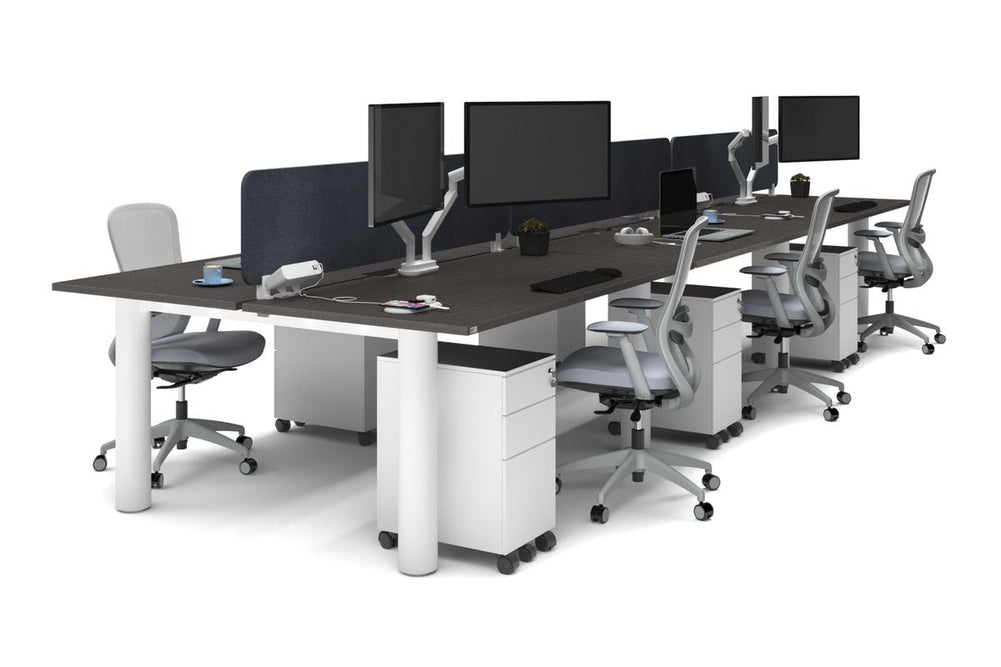 Quadro Cylinder Leg 6 Person Office Workstations [1800L x 800W with Cable Scallop]-white leg dark oak dark grey acoustic panel (400H x 1600W)