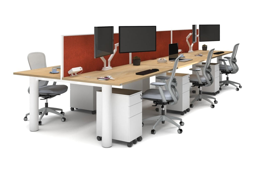 Quadro Cylinder Leg 6 Person Office Workstations [1800L x 800W with Cable Scallop]-white leg maple orange squash (500H x 1800W)