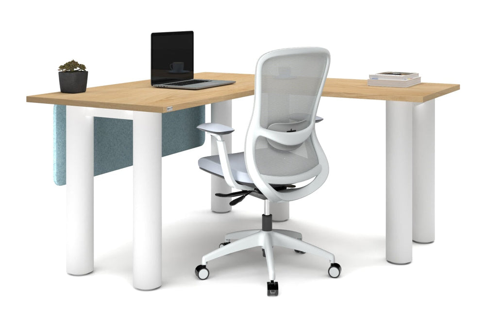 Quadro Cylinder Leg - L Shaped Corner Office Desk  [1400L x 1450W]-black leg dark oak metal modesty panel