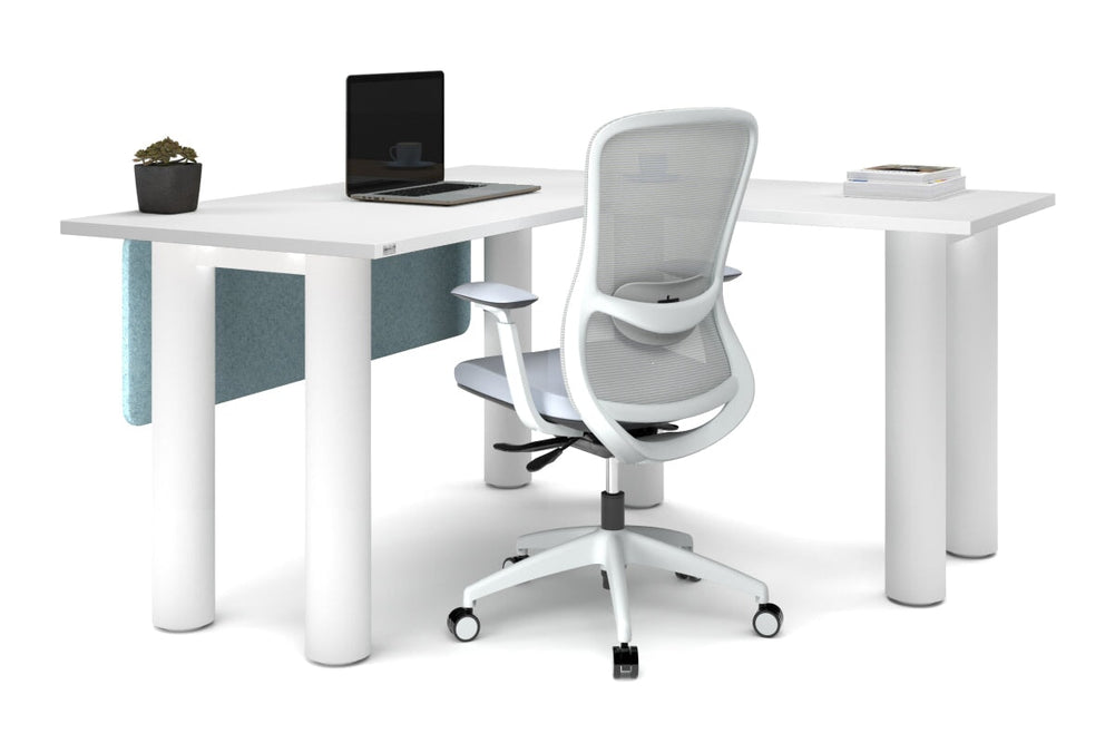 Quadro Cylinder Leg - L Shaped Corner Office Desk  [1400L x 1450W]-black leg dark oak metal modesty panel