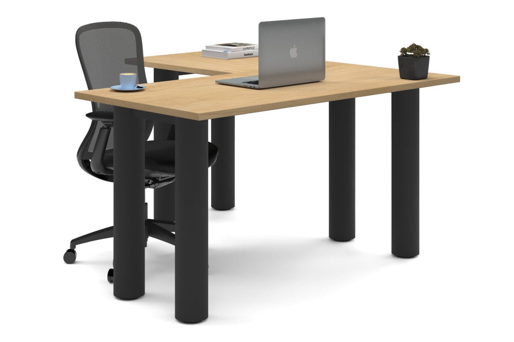Quadro Cylinder Leg - L Shaped Corner Office Desk  [1400L x 1450W]-black leg maple none