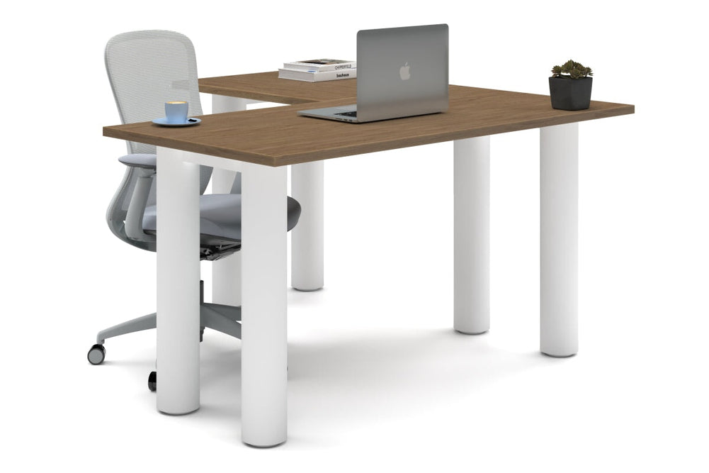 Quadro Cylinder Leg - L Shaped Corner Office Desk  [1400L x 1450W]-white leg salvage oak none