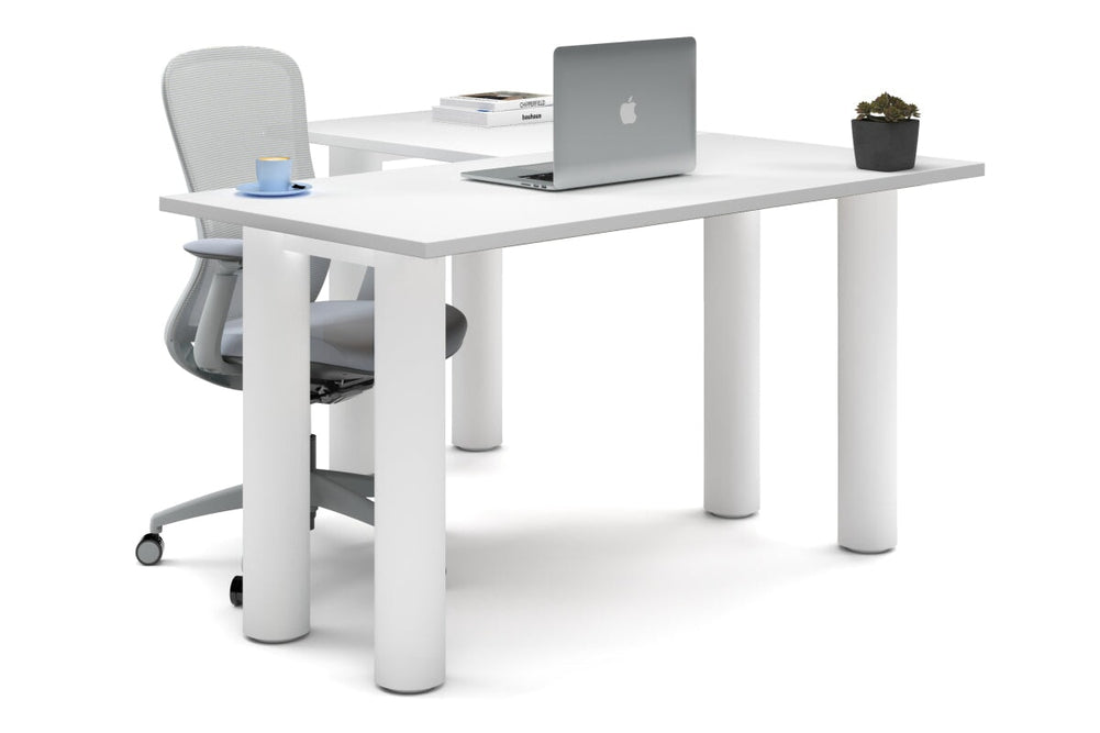 Quadro Cylinder Leg - L Shaped Corner Office Desk  [1400L x 1450W]-white leg white none