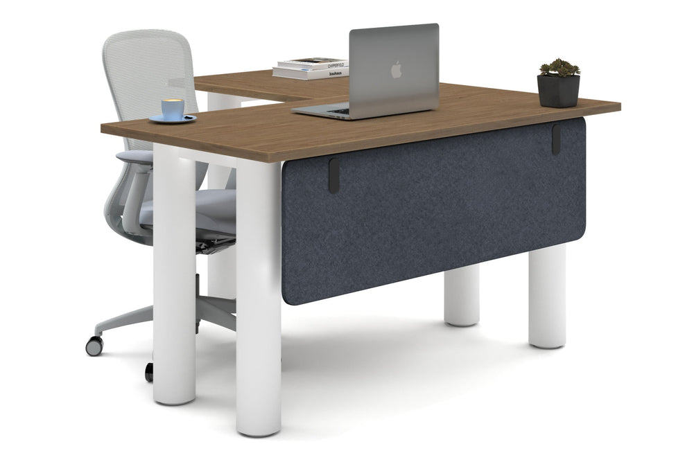 Quadro Cylinder Leg - L Shaped Corner Office Desk  [1400L x 1450W]-white leg salvage oak dark grey acoustic modesty panel (350H x 1200W)