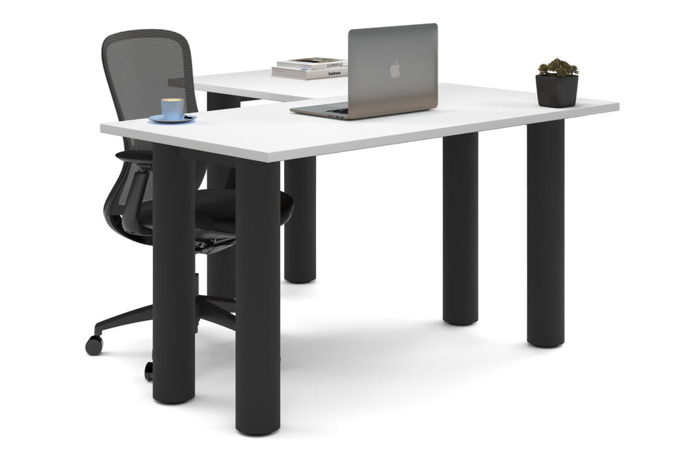 Quadro Cylinder Leg - L Shaped Corner Office Desk  [1400L x 1450W]-black leg white none