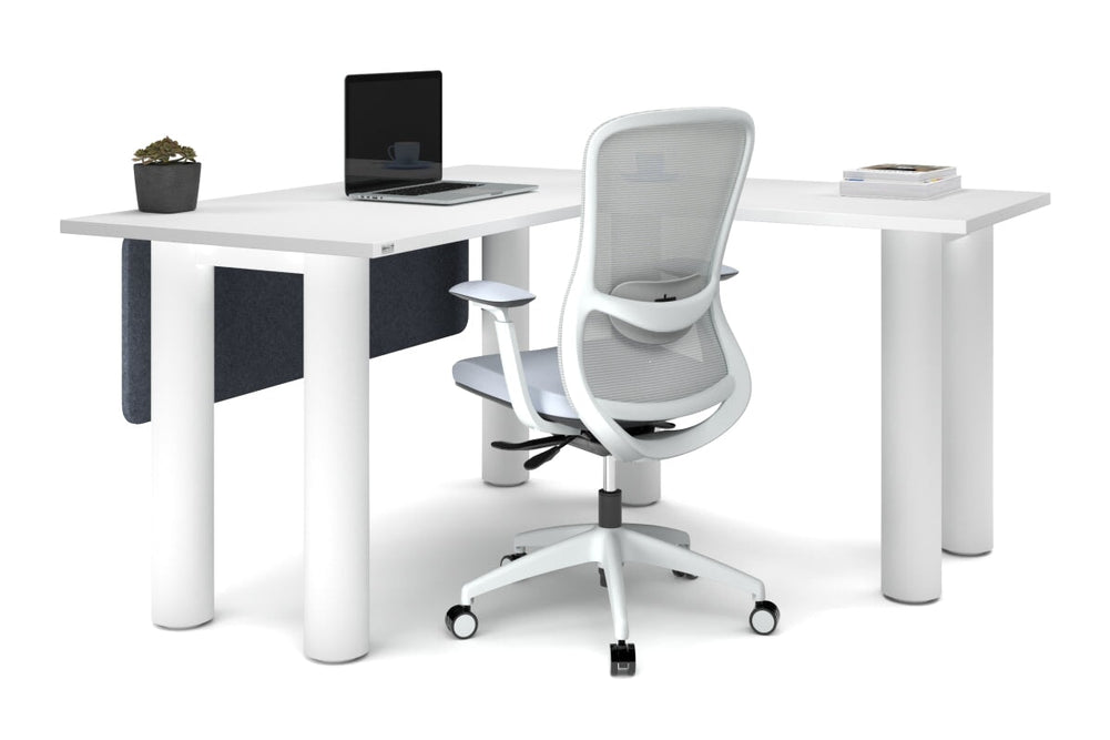 Quadro Cylinder Leg - L Shaped Corner Office Desk  [1400L x 1450W]-black leg dark oak metal modesty panel