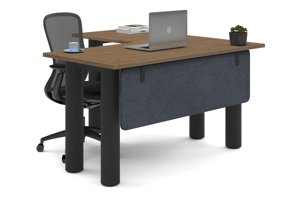 Quadro Cylinder Leg - L Shaped Corner Office Desk  [1400L x 1450W]-black leg salvage oak dark grey acoustic modesty panel (350H x 1200W)