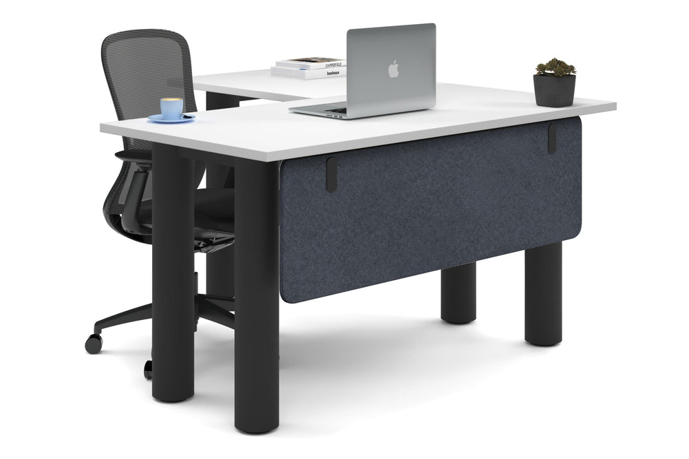 Quadro Cylinder Leg - L Shaped Corner Office Desk  [1400L x 1450W]-black leg white dark grey acoustic modesty panel (350H x 1200W)