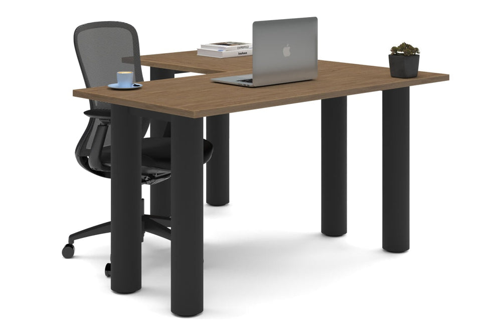 Quadro Cylinder Leg - L Shaped Corner Office Desk  [1400L x 1450W]-black leg salvage oak none