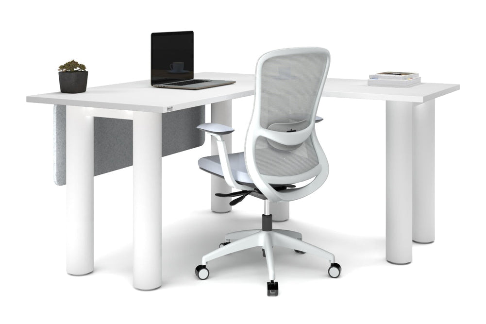 Quadro Cylinder Leg - L Shaped Corner Office Desk  [1400L x 1450W]-black leg dark oak metal modesty panel