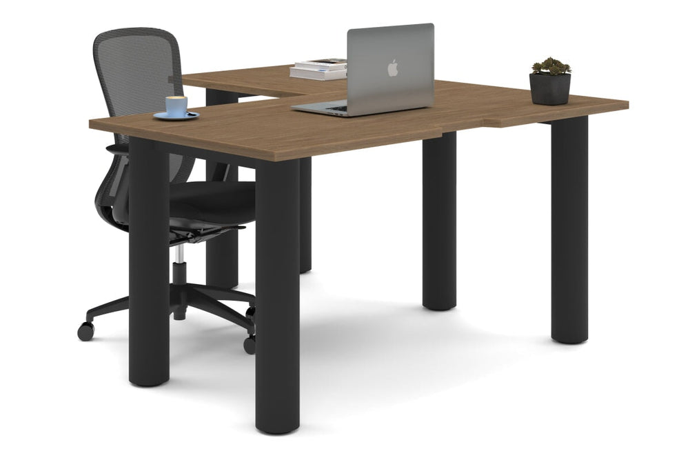 Quadro Cylinder Leg - L Shaped Corner Office Desk  [1400L x 1550W with Cable Scallop]-black leg salvage oak none