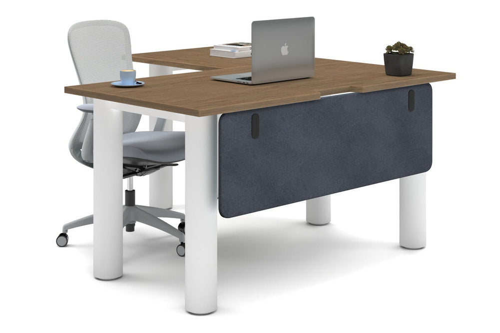 Quadro Cylinder Leg - L Shaped Corner Office Desk  [1400L x 1550W with Cable Scallop]-white leg salvage oak dark grey acoustic modesty panel (350H x 1200W)