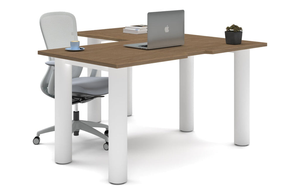 Quadro Cylinder Leg - L Shaped Corner Office Desk  [1400L x 1550W with Cable Scallop]-white leg salvage oak none