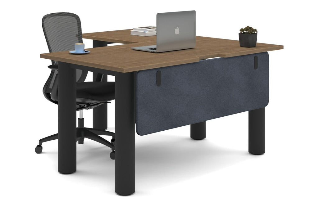 Quadro Cylinder Leg - L Shaped Corner Office Desk  [1400L x 1550W with Cable Scallop]-black leg salvage oak dark grey acoustic modesty panel (350H x 1200W)