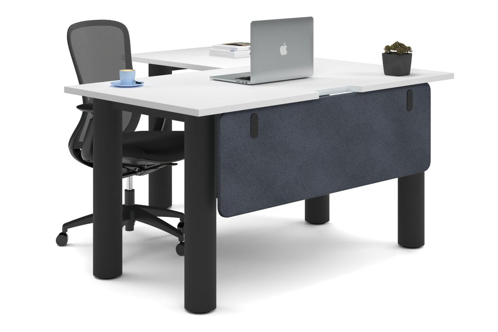 Quadro Cylinder Leg - L Shaped Corner Office Desk  [1400L x 1550W with Cable Scallop]-black leg white dark grey acoustic modesty panel (350H x 1200W)