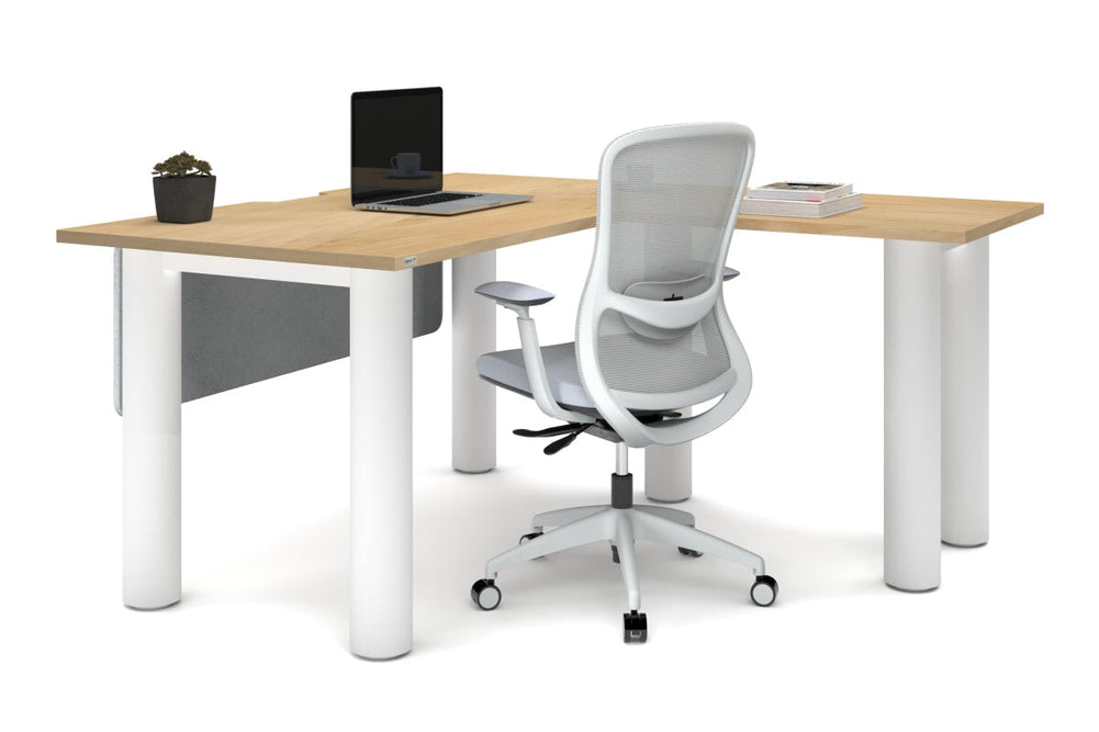 Quadro Cylinder Leg - L Shaped Corner Office Desk  [1400L x 1550W with Cable Scallop]-black leg dark oak metal modesty panel