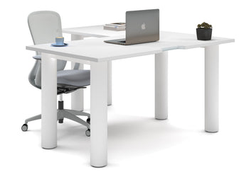 Quadro Cylinder Leg - L Shaped Corner Office Desk [1400L x 1550W with Cable Scallop] Jasonl white leg white none
