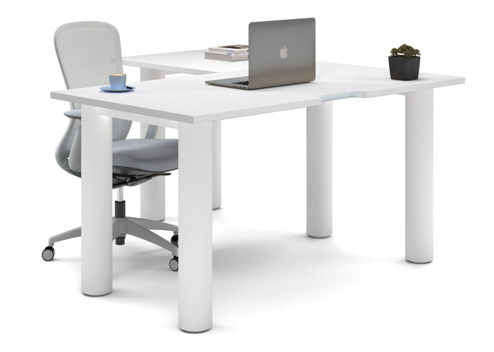 Quadro Cylinder Leg - L Shaped Corner Office Desk [1400L x 1550W with Cable Scallop] Jasonl white leg white none