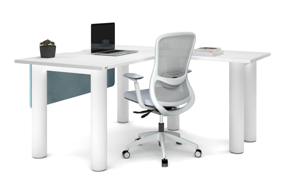 Quadro Cylinder Leg - L Shaped Corner Office Desk  [1400L x 1550W with Cable Scallop]-black leg dark oak metal modesty panel