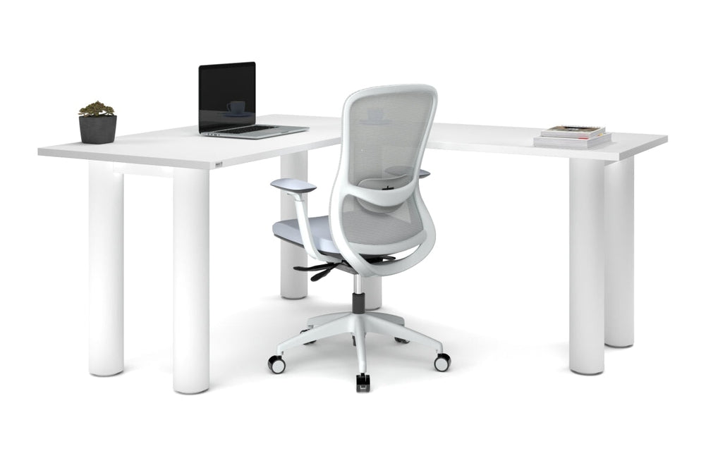 Quadro Cylinder Leg - L Shaped Corner Office Desk  [1400L x 1700W]-black leg dark oak metal modesty panel