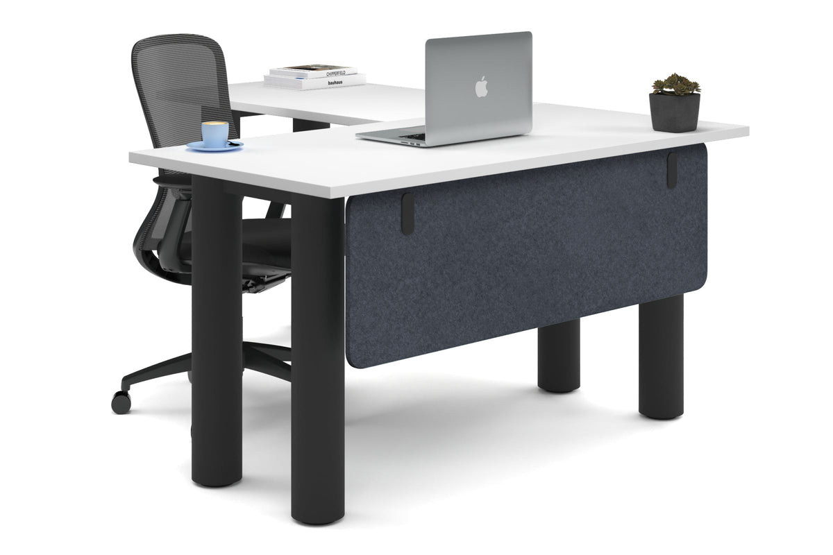 Quadro Cylinder Leg - L Shaped Corner Office Desk  [1400L x 1700W]-black leg white dark grey acoustic modesty panel (350H x 1200W)