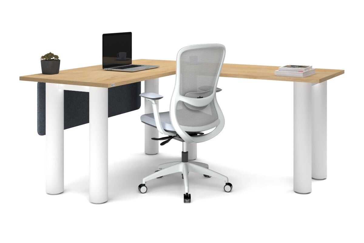 Quadro Cylinder Leg - L Shaped Corner Office Desk  [1400L x 1700W]-black leg dark oak metal modesty panel